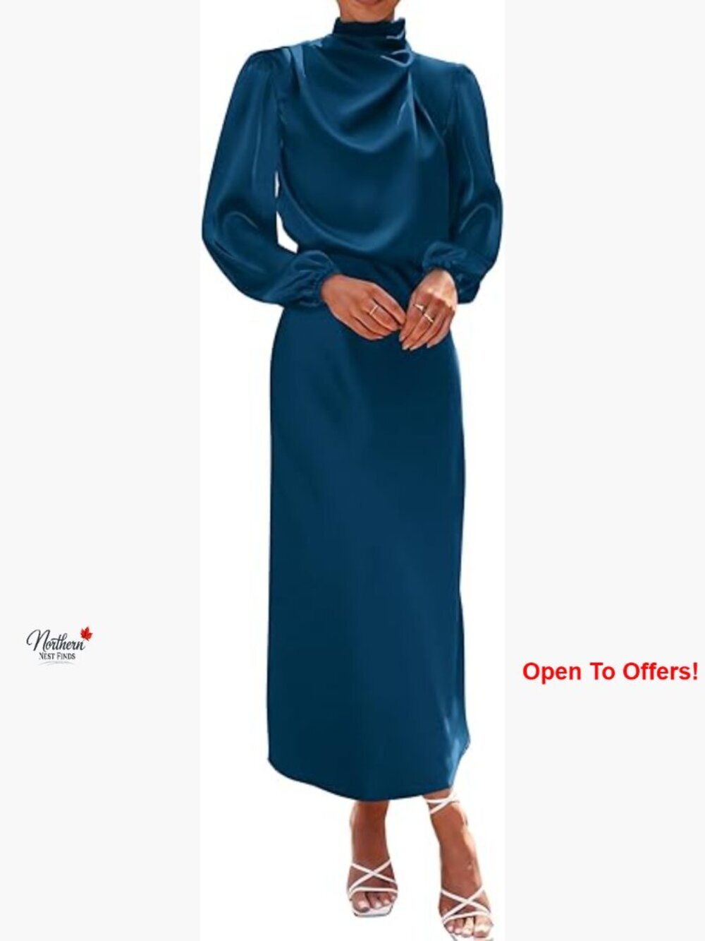 Mock Neck Satin Maxi Dress Long Sleeve Formal Cocktail Wedding Party